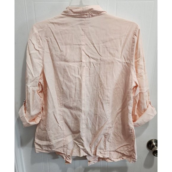 Chico's Women's Open Front Cardigan Jacket Roll Tab Sleeve Pink Lyocell Sz 1 (M) - Picture 11 of 13